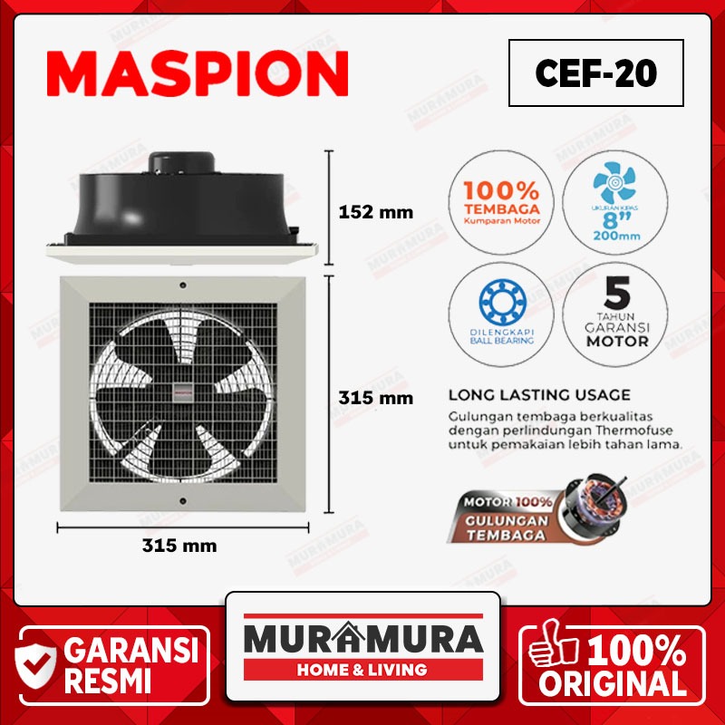 MASPION CEF-20 Exhaust Fan Hexos Plafon 8 Inch
