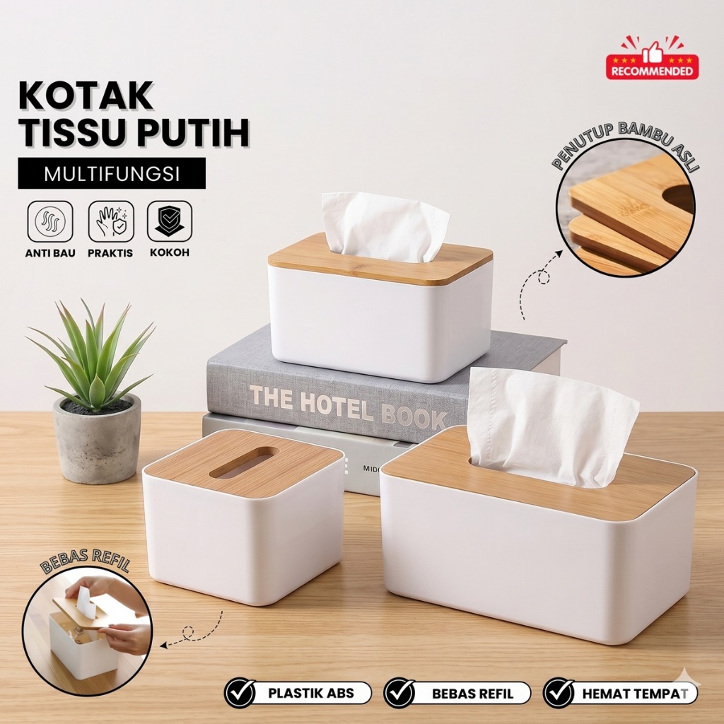 Kotak Tisu Tempat Tissue Motif Kayu Putih Hitam Kecil Mini Minimalis Nordic Size Small Multifungsi Wooden Tissue Box Modern Estetik Mobil Ruang Kerja Kamar mandi Elegant Solid Bentuk Persegi Natural Bamboo Kecil Sedang Besar 12.5 x 12.5 x 8.5 cm