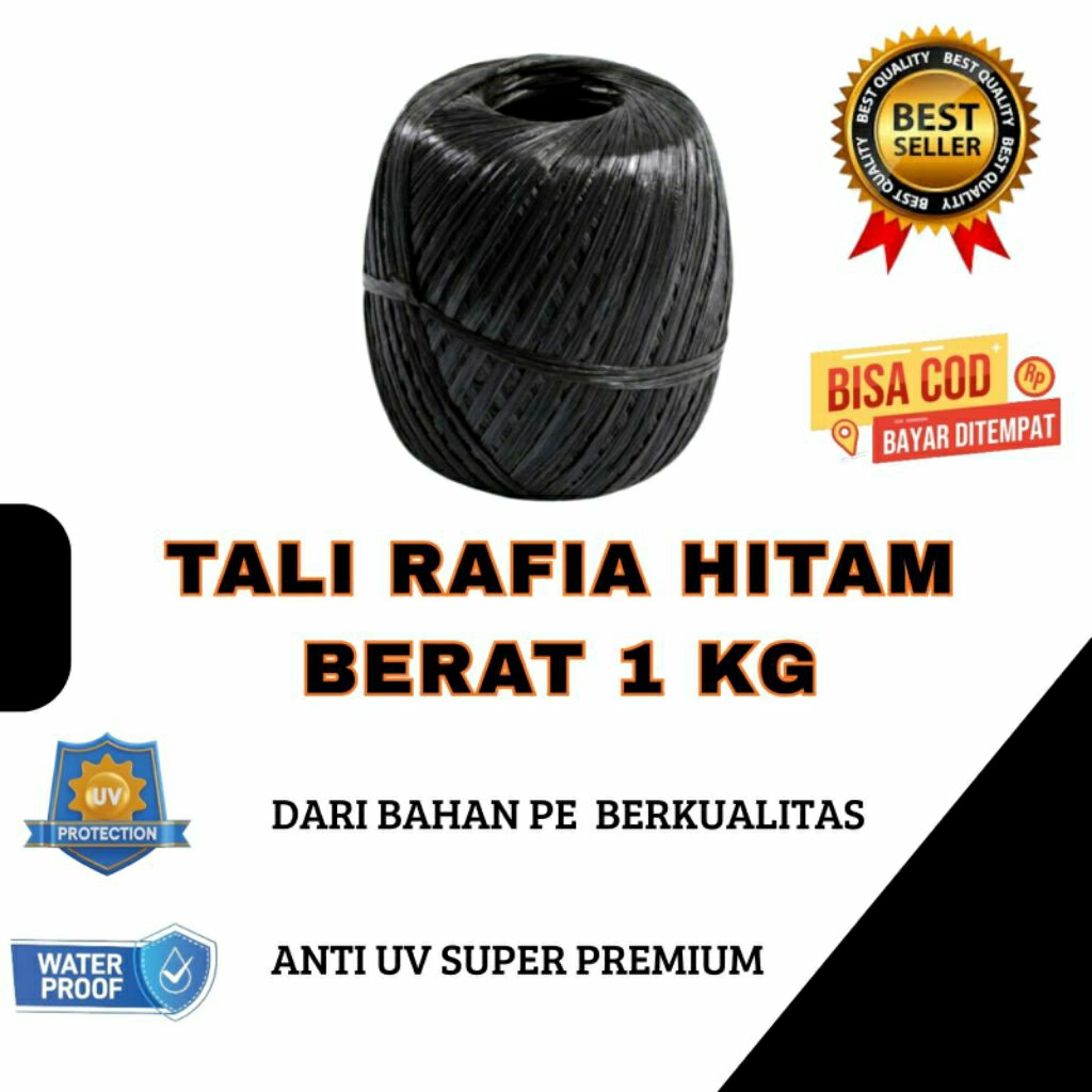 Tali Rafia Hitam 1kg Super Kuat Kualitas Premium - Tali Plastik Hitam Tebal & Ulet - Tali Rafia Besa