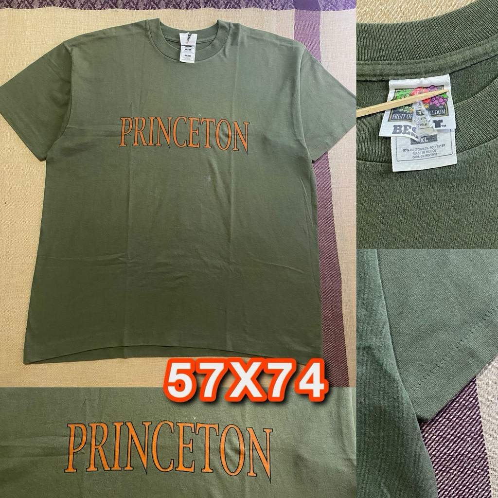 Vintage T-Shirt Princeton University Olive Green - Tag Fruit of the Loom BEST - Size XL singgle stit