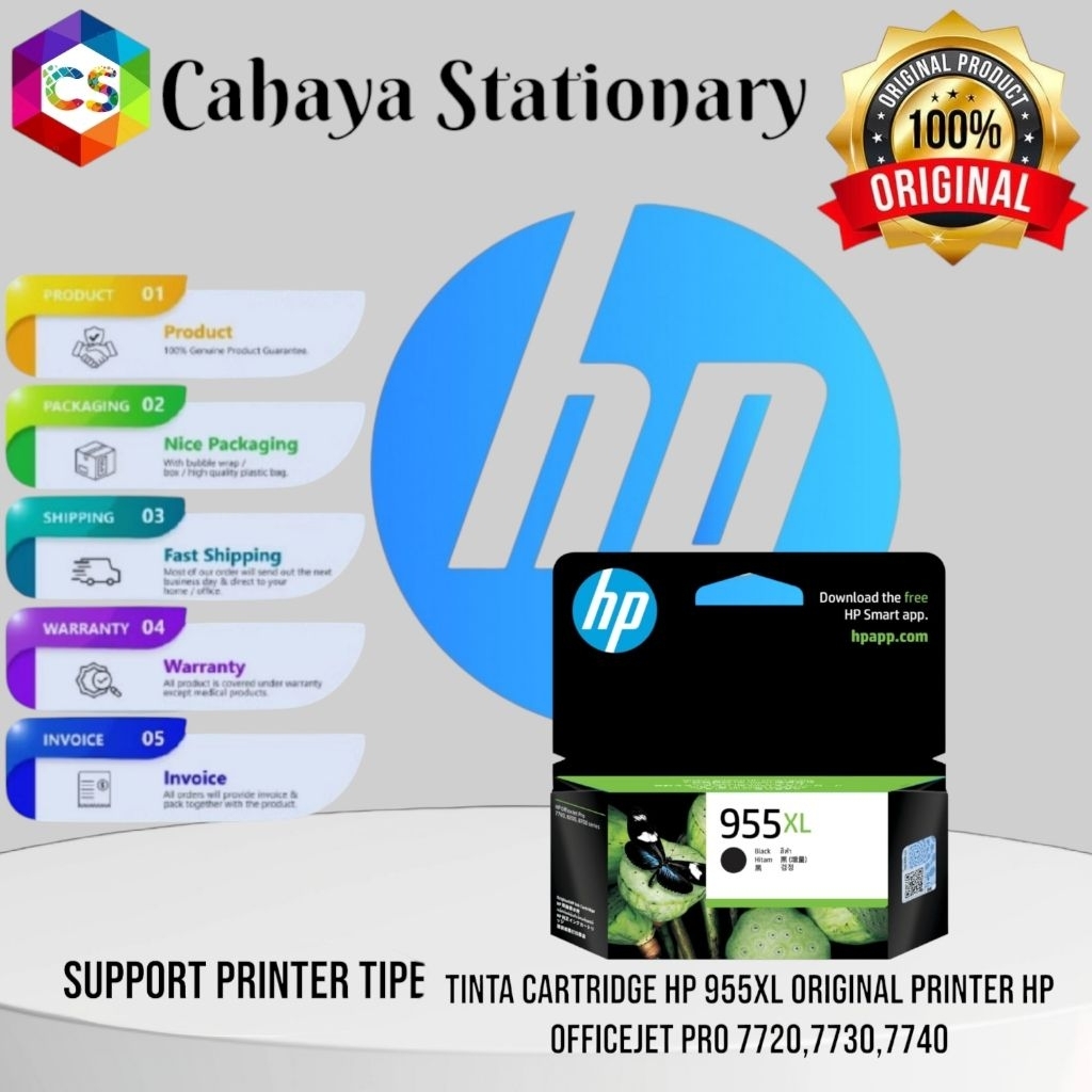 TINTA HP 955XL ORIGINAL VARIANT WARNA, BLACK, YELLOW, MAGENTA, CYAN, Support untuk printer Hp Series