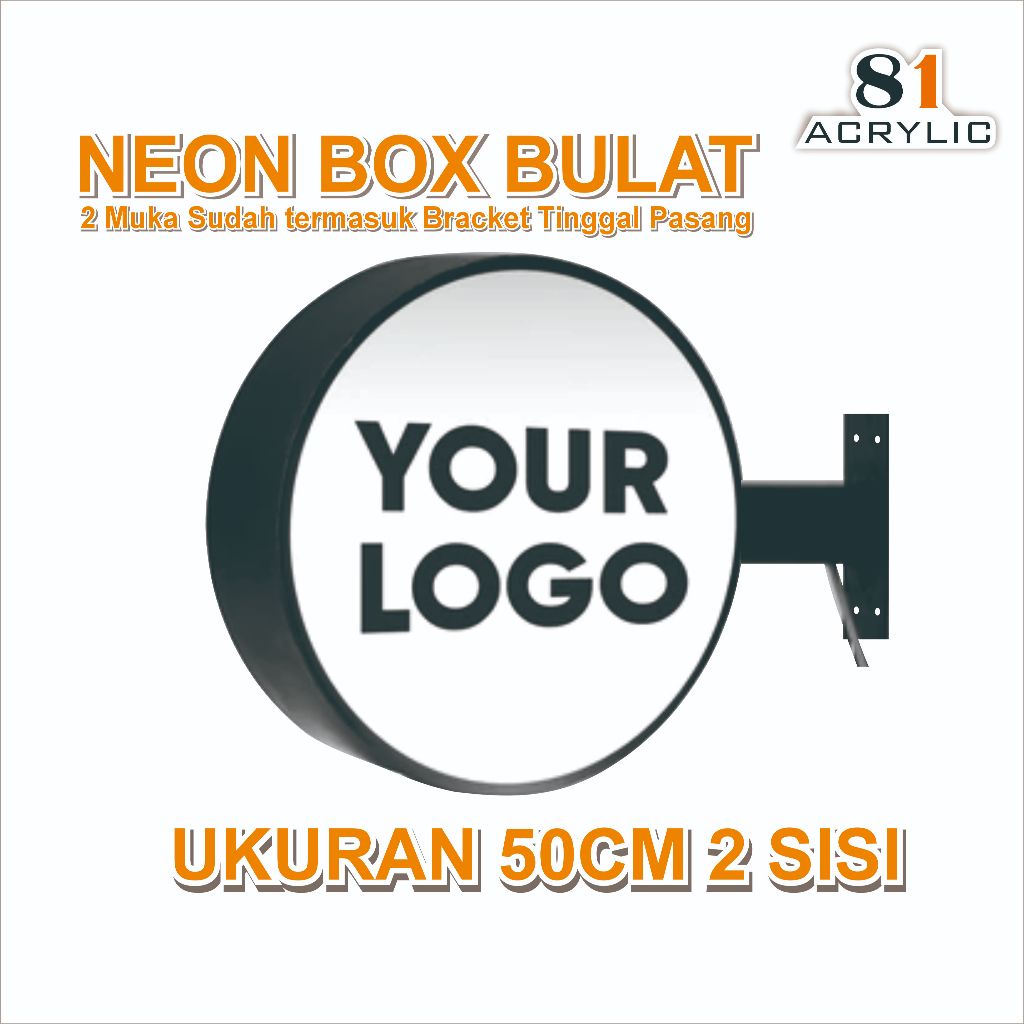 Neon Box Custom | Neon Box Akrilik Bulat 2 Sisi Premium | Diameter 50cm