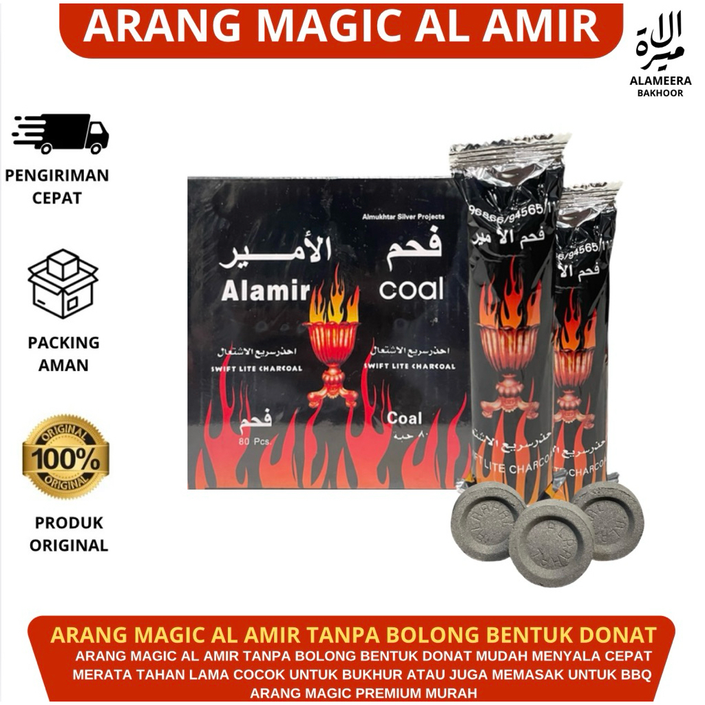 Arang Magic Al Amir - Mudah Menyala, Tidak Berbau, Desain Donat