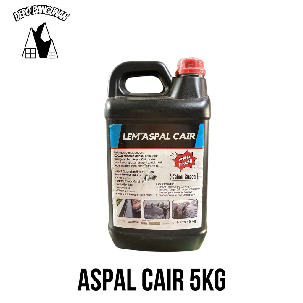 Aspal Cair 1kg Aspal Cair 5 Liter untuk Dak Atap dan Dinding Beton, Waterproof, Tahan Cuaca, Hitam P