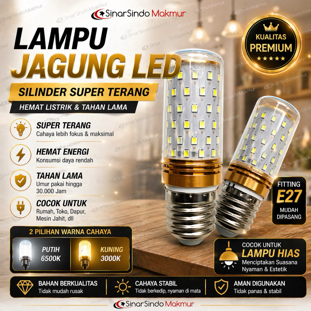 Lampu Jagung LED 3 Warna 12W 16W E27 Lampu Hias Lilin Candle 3 Warna Cahaya