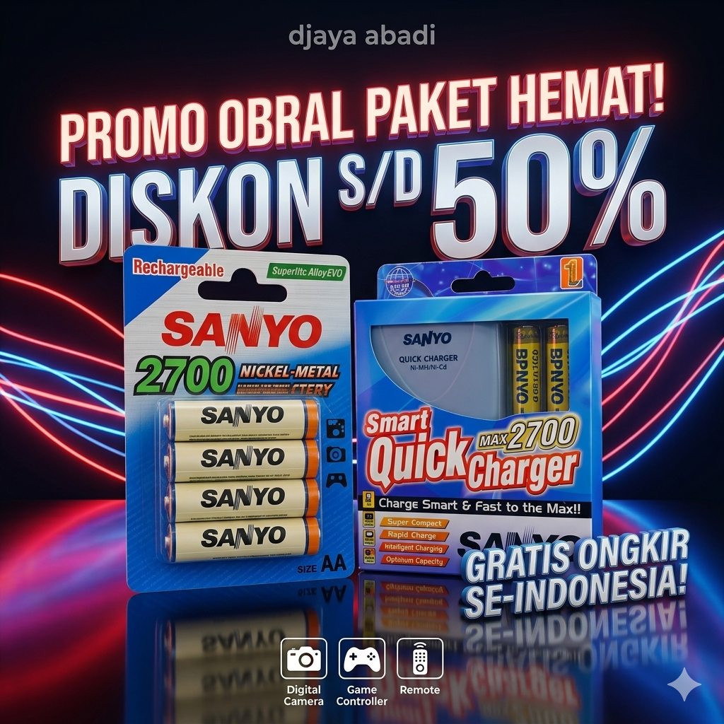 PROMO BUNDLING OBRAL Charger Baterai AA AAA A2 A3 Quick Charging Sanyo 4slot Plus Batre Cas Sanyo 27