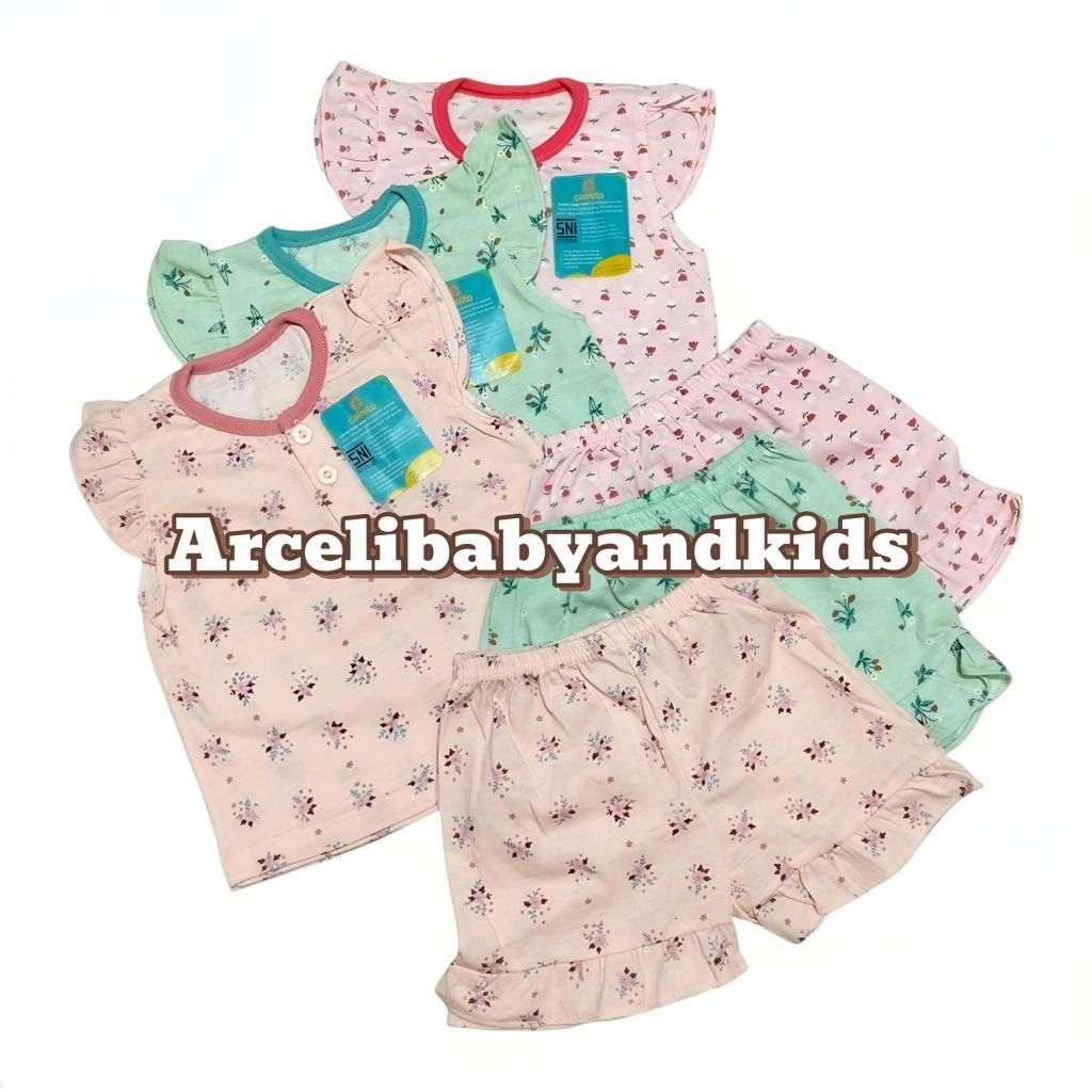 CAINITO 1pcs setelan anak lengan pendek model rample motif dan polos size S M L 0-12 bulan