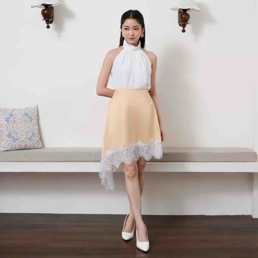 Woman skirt rok midi pendek wanita perempuan rok asimetris renda megy