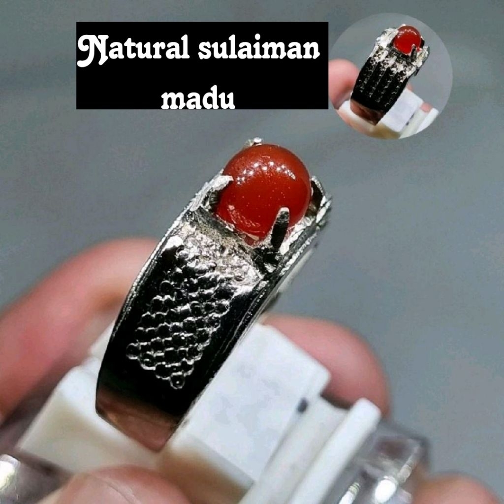 cincin batu akik Sulaiman madu dim 5-6 mm /batu akik Natural pria wanita