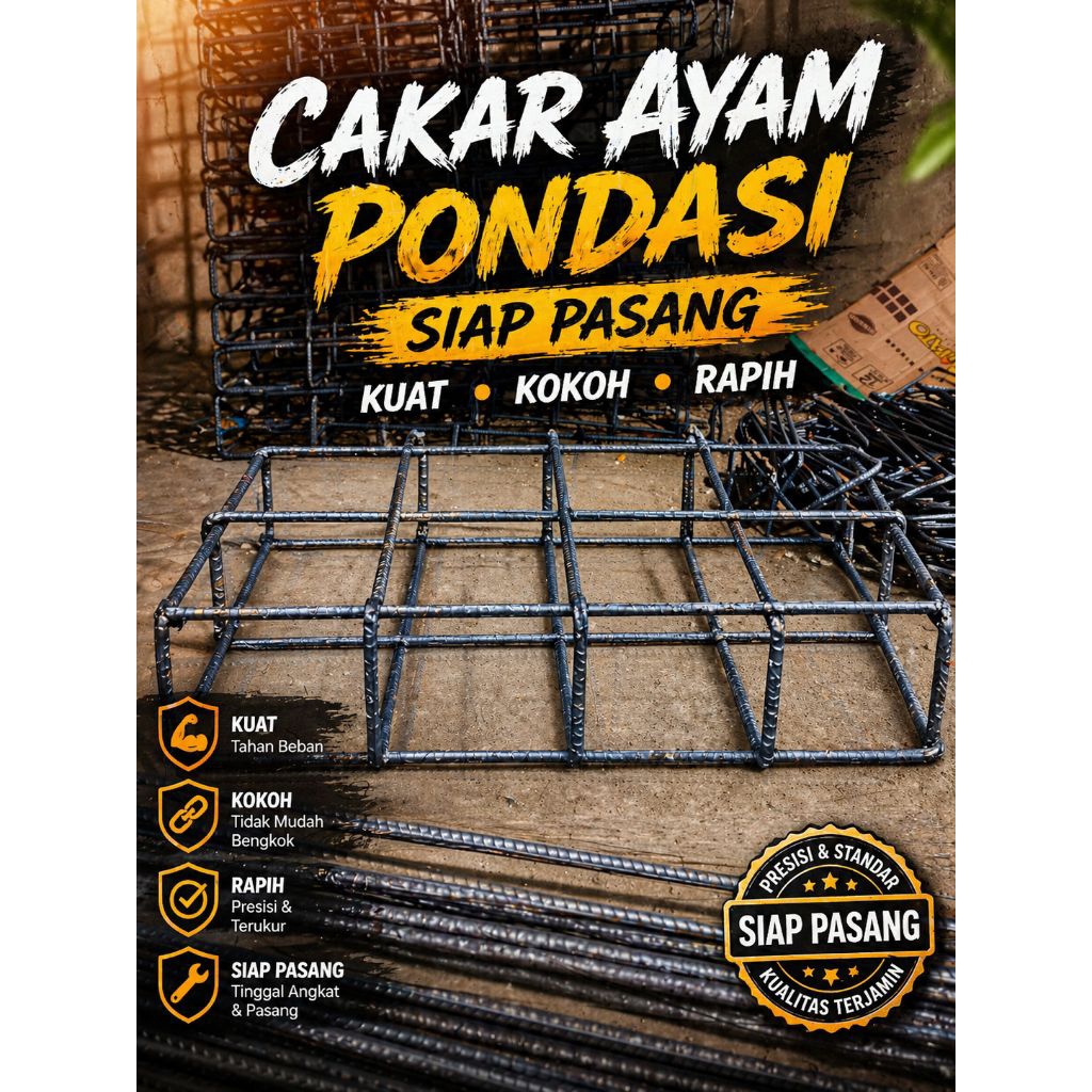besi 10 mili ulir SNI cakar ayam ukuran pondasi kotak tahu 4x4  30x30 40x40 50x50 60x60