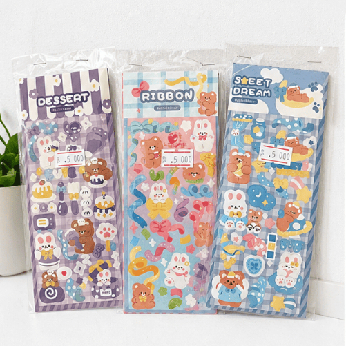 Stiker Dekorasi Rabbit Bear Kawaii | Sticker Lucu Motif Dessert Ribbon Sweet Dream