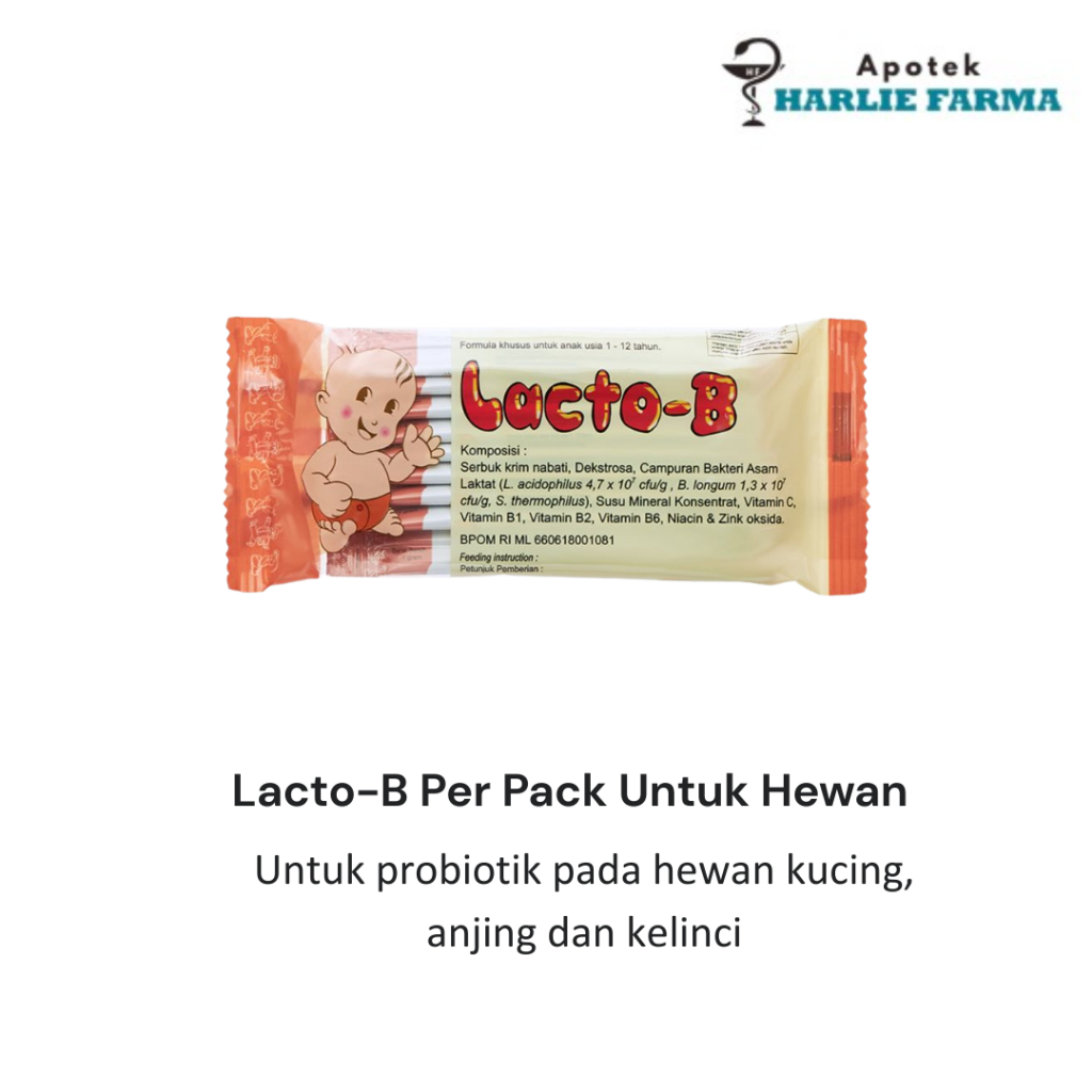 Lacto B Sachet Per Pack Isi 10's - Vitamin Probiotik Pencernaan Anjing dan Kucing Hewan Kelinci