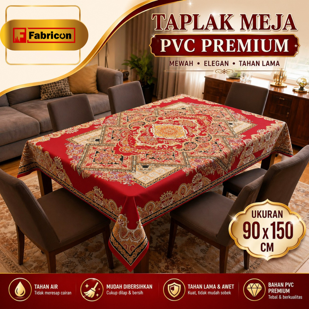Taplak Meja PVC Metallic Mengkilat 90x150cm Motif Bunga Minimalis Bentuk Persegi Panjang Ukuran -A-A
