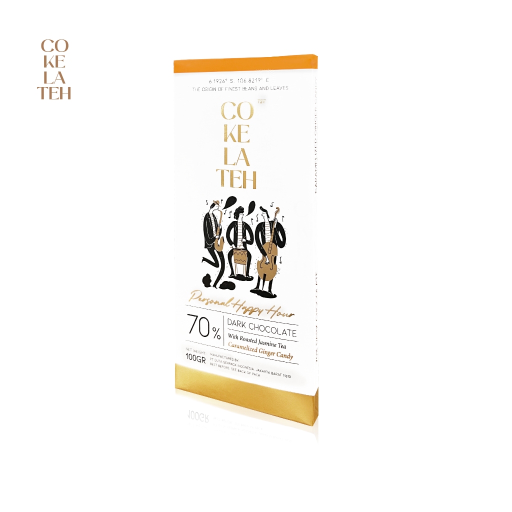 Cokelateh 70% Dark Chocolate Bar Jasmine and Caramelized Ginger Candy 100gr - Cokelat Batang Premium