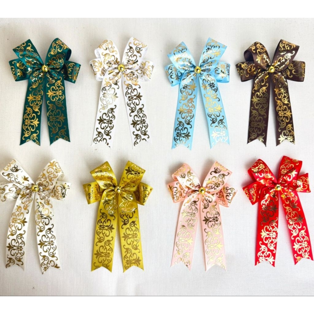 1PC Pita Satin Motif Batik Gold/Pita Hias Kado Motif Ukir Emas/Pita Hias Kado, Hampers & Buket Bunga