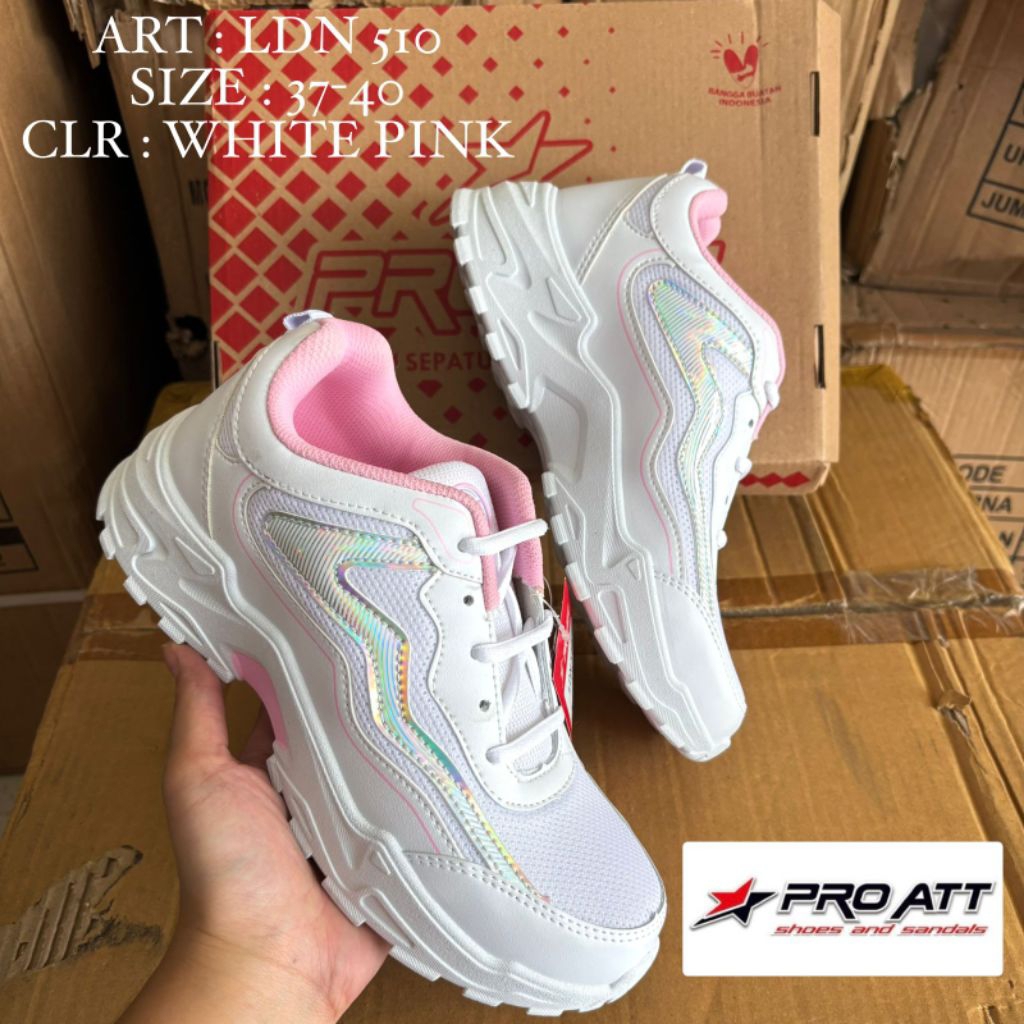 Sepatu Wanita Lari Pro Att LDN 510 Size 37-40 White Pink / Sepatu Fashion Wanita Pro ATT keren