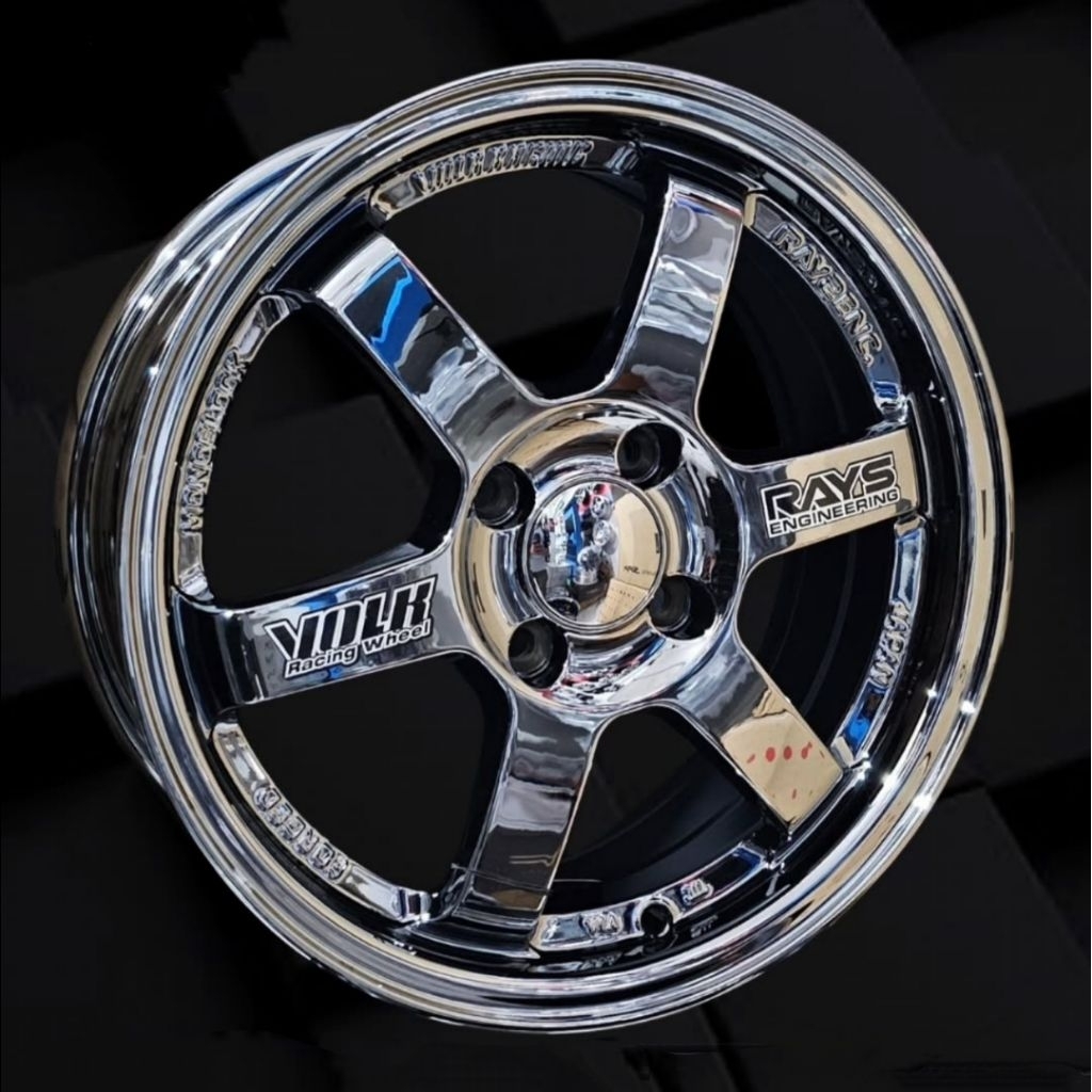 velg TE37 BLACK CHROME r15 lebar 6,5 pcd 4x100 et 42 velg mobil ring 15 pnp mobil agya ayla swift fr