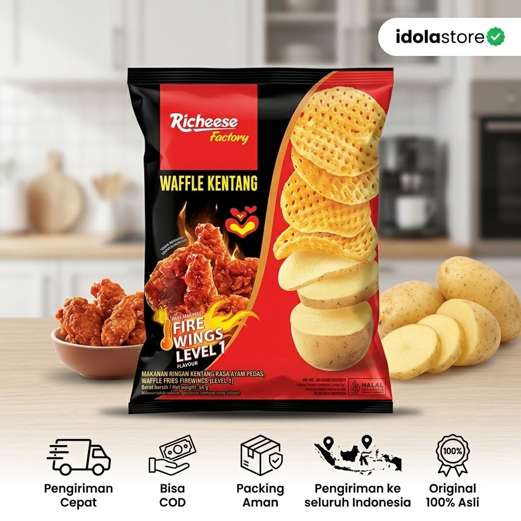 Richeese Factory Waffle Kentang 54gr | Rasa Ayam Pedas Level 1