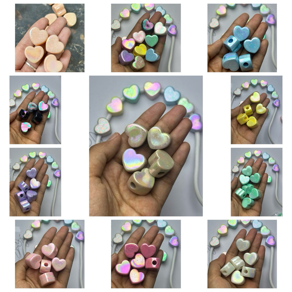 MOTE LOVE LUBANG BESAR 5mm (5pcs) / (SHAIRO) LOVE  PASTEL MIX WARNA GLOSSY / LOVE LUBANG BESAR / MOT