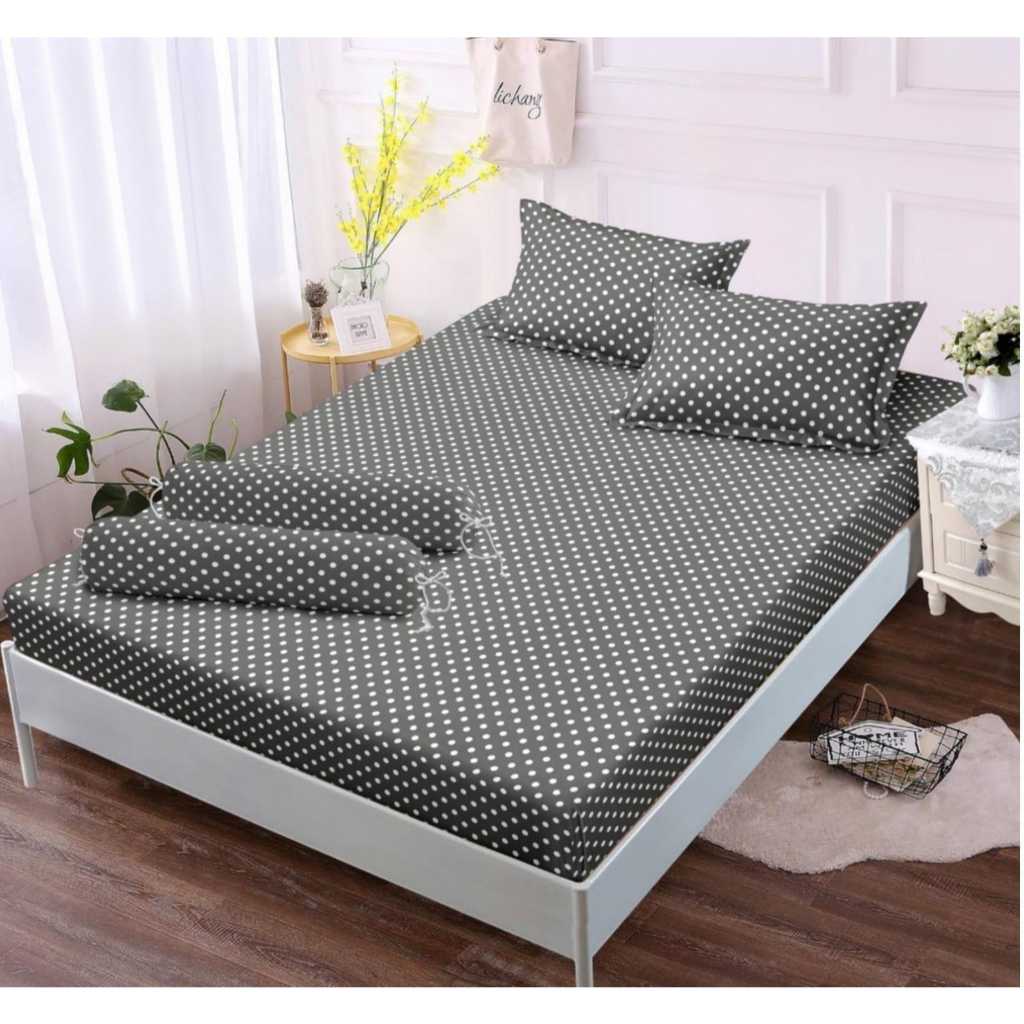 Sprei Polkadot Hitam Putih Set Kasur UK 120X200X15 anti luntur free sarban sargul