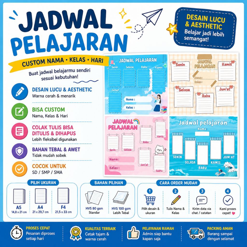 Jadwal Pelajaran Anak SD | Desain Lucu & Edukatif | Mudah Dibaca | Cocok Untuk Belajar jabwal harian
