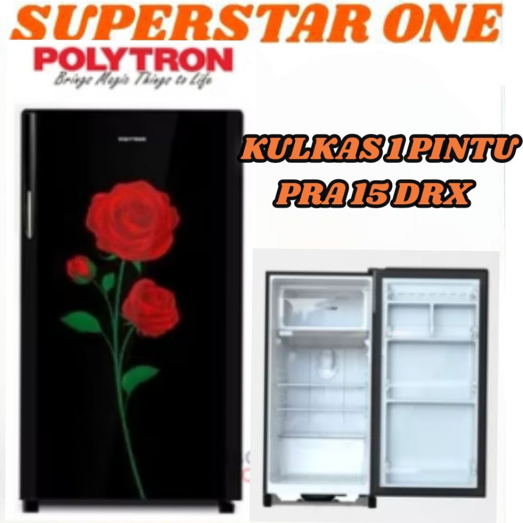 LEMARI ES/KULKAS 1PINTU POLYTRON PRA 15 DRX GLASS DOOR