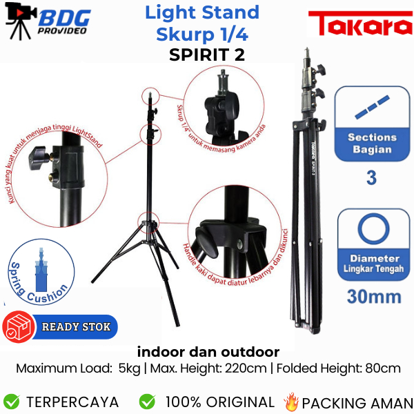 Takara SPIRIT 2 Light Stand / Lightstand Tripod Tinggi Maks 220cm TAKARA Spirit 2