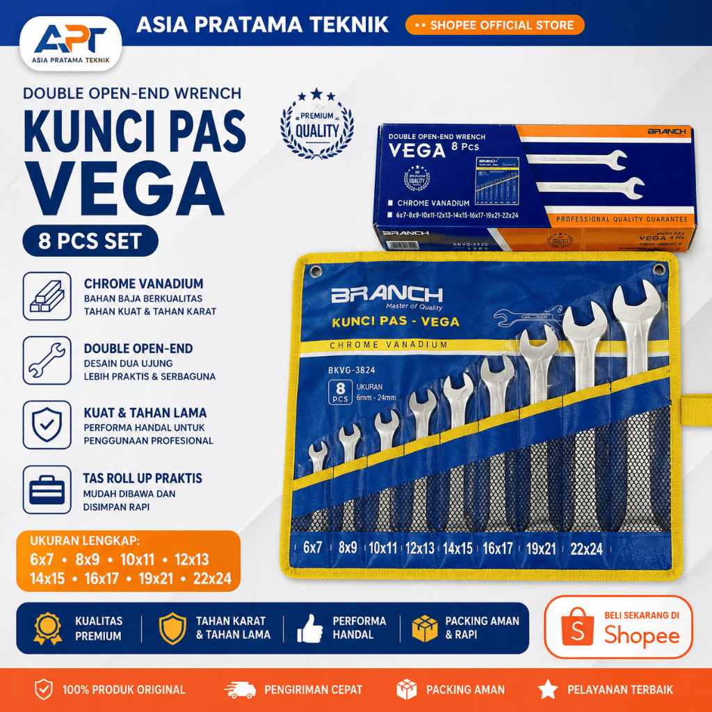 Kunci pas set 8pcs (1set) kunci pas set Branch Chrome Vanadium
