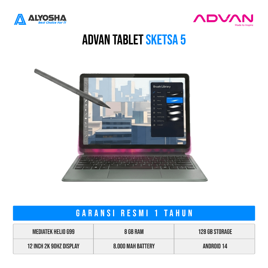 ADVAN Tablet Sketsa 5 | Helio G99 | 8 + 128 GB | 12 Inch 2K 90Hz
