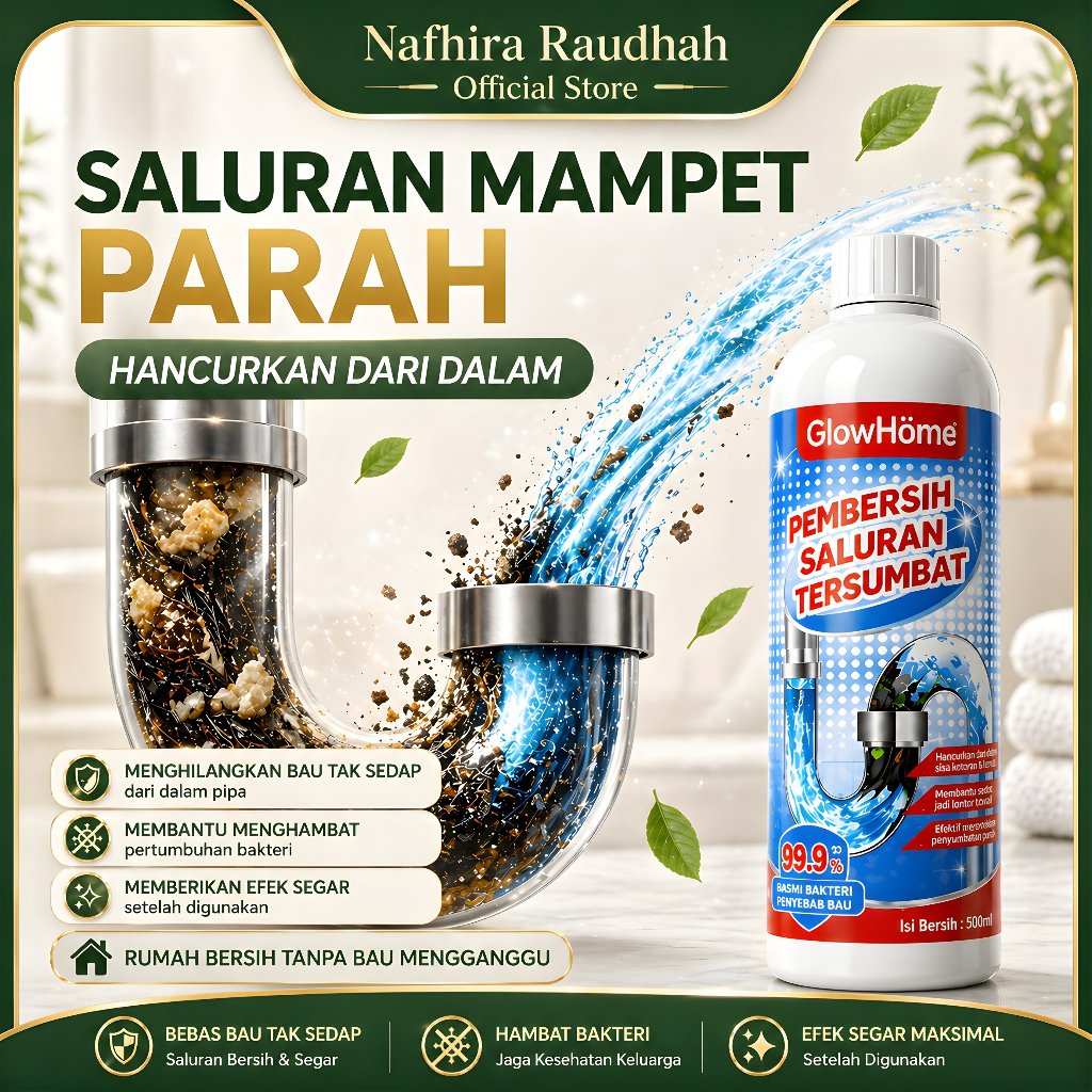 Glowhome Anti Sumbat WC Saluran Air 500 ml Pembersih Pipa Mampet Penghancur Sumbatan Kuat