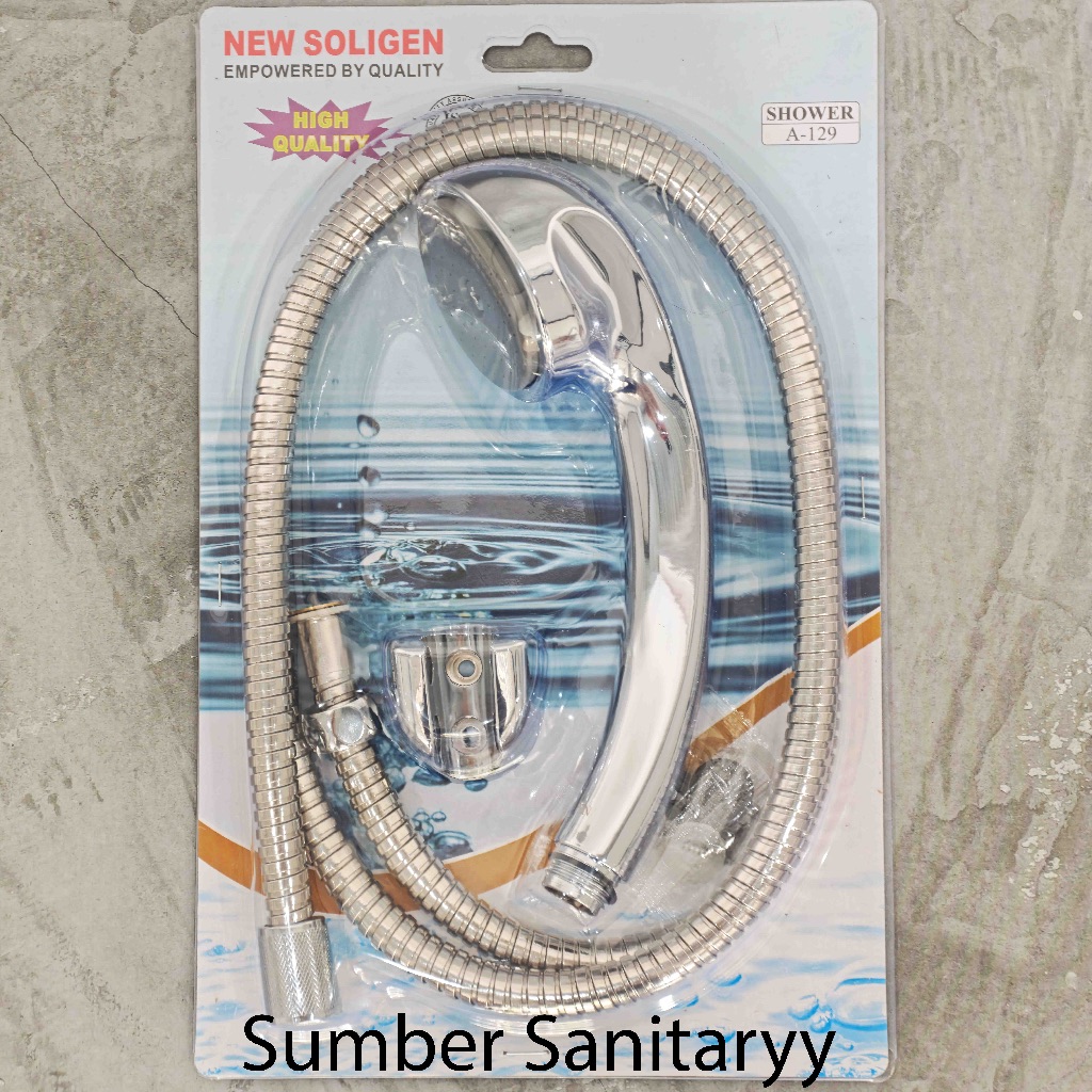 Hand Shower SOLIGEN A129 PVC ABS Plastik Putih Chrome Hitam Toilet Kamar Mandi Panjang Selang 150 Cm