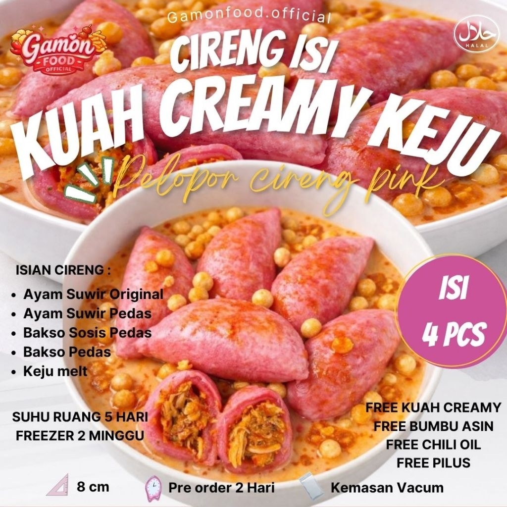 Gamon Food - Cireng isi kuah creamy keju | Cireng isi suwir ayam kuah keju | cireng pink isi suwir a
