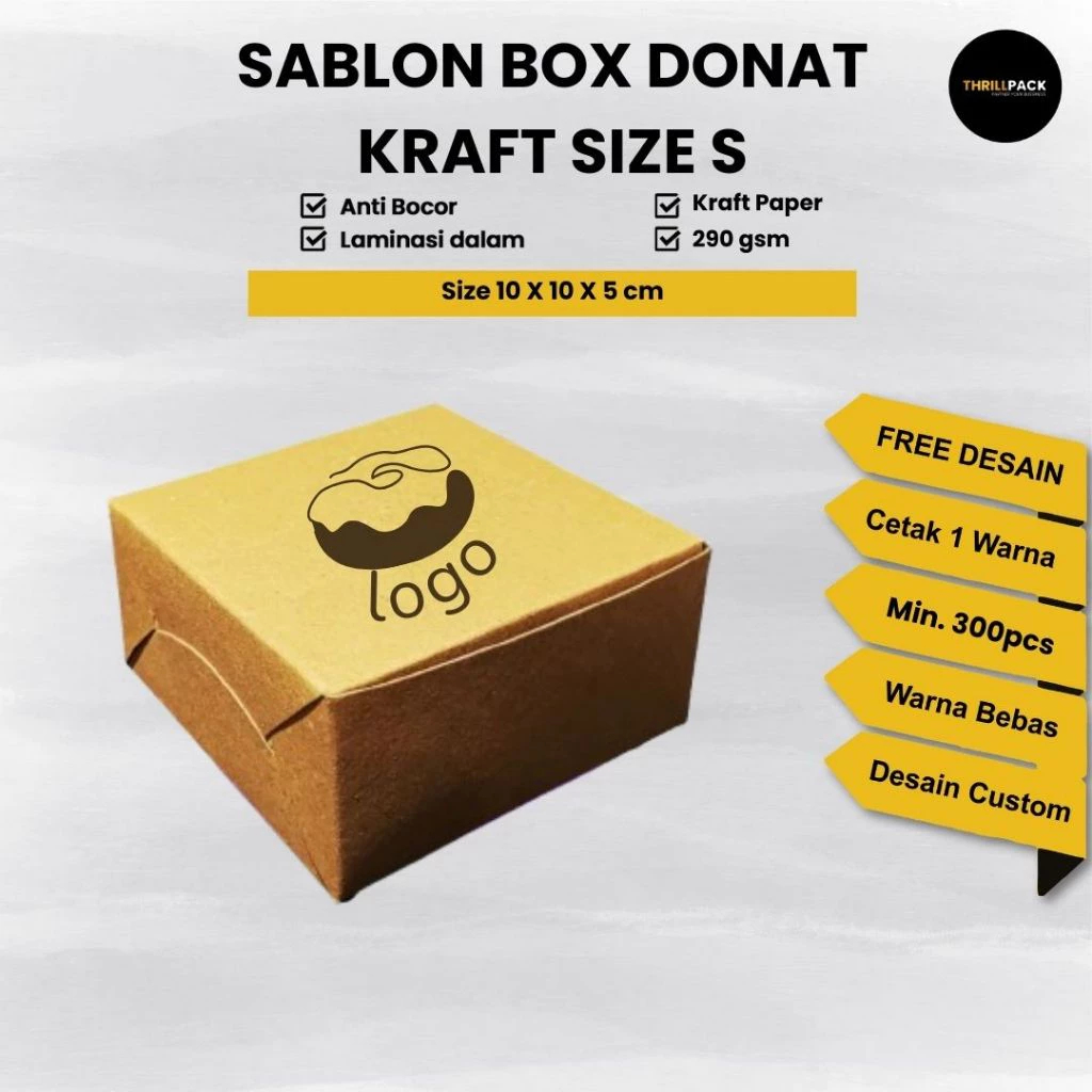 Sablon Box Donat S isi 1 / Dimsum Kraft Termurah - Sablon Donat Box / Sablon Paper Box / Burger Box 