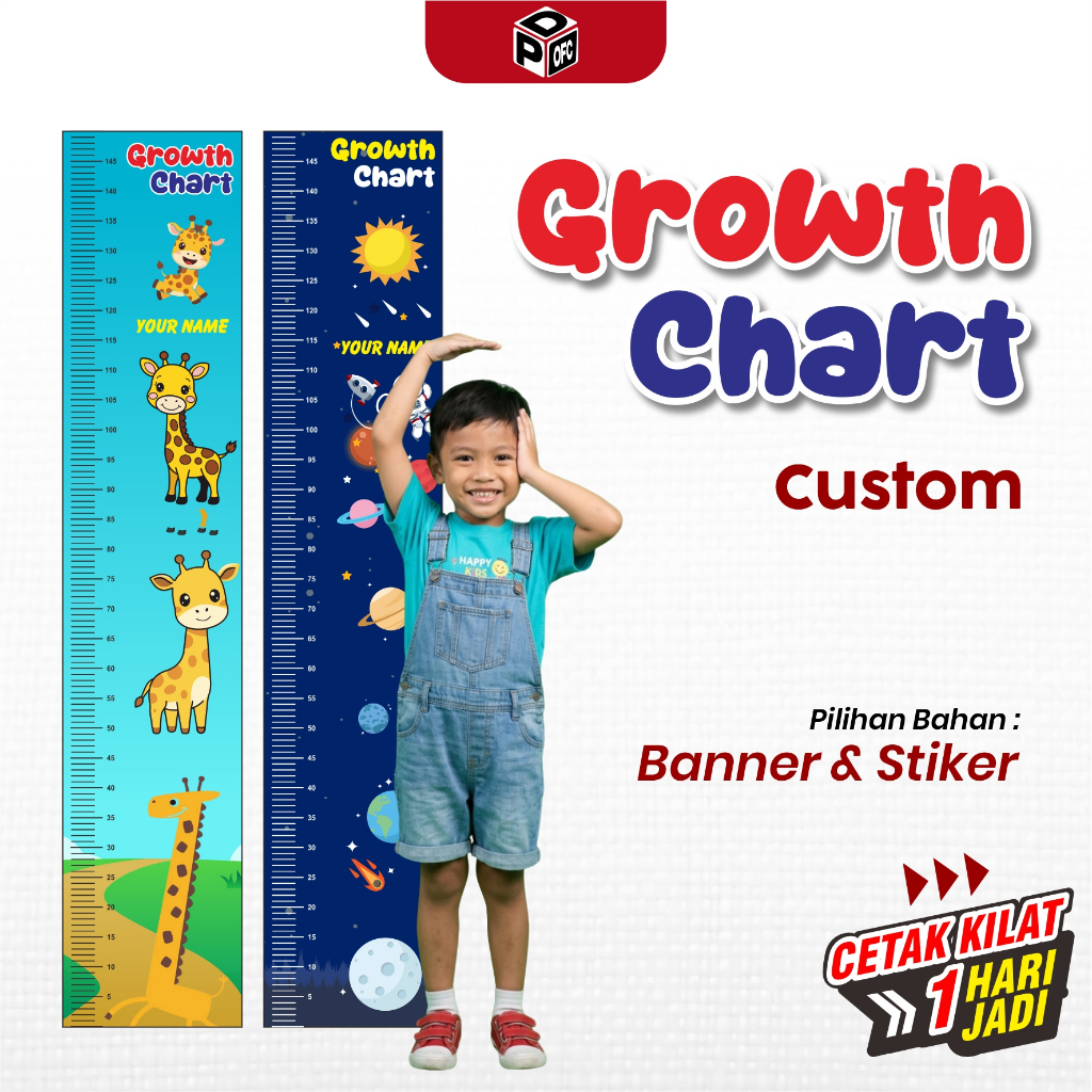 Custom Pengukur Tinggi Badan Anak / Alat ukur Tinggi Badan Anak / Growth Chart Kids Motif Lucu