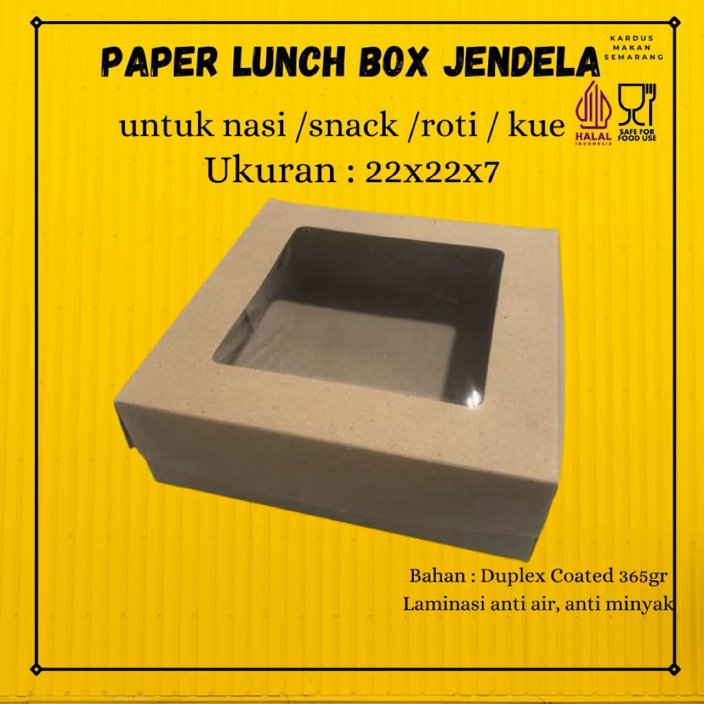 box kotak kue Dus Kraft GS 22x22x7 365 gsm Jendela Laminasi / Dus Makan 22 x 22 - Dus Roti - Dus Nas