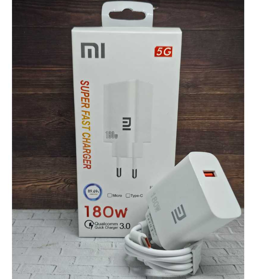BESTPROMO Charger 180W Redmi/Mi Super VOOC Fast Charger Batok Besar 1USB Kabel USB Micro/USB Type C