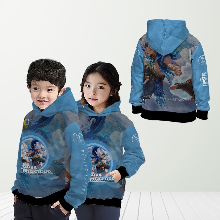 Jaket Hoodie Zipper Anak Hero Sora Fighter Mobile Legend ML Custom Full Print