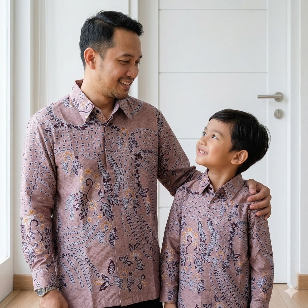 AB50 Kemeja Batik Couple Ayah Anak Katun Premium Warna Salem
