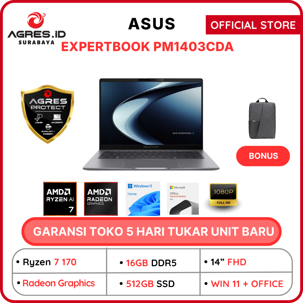 ASUS EXPERTBOOK PM1403CDA RYZEN 7 170 16GB 512GB 14.0FHD Windows 11 + Office