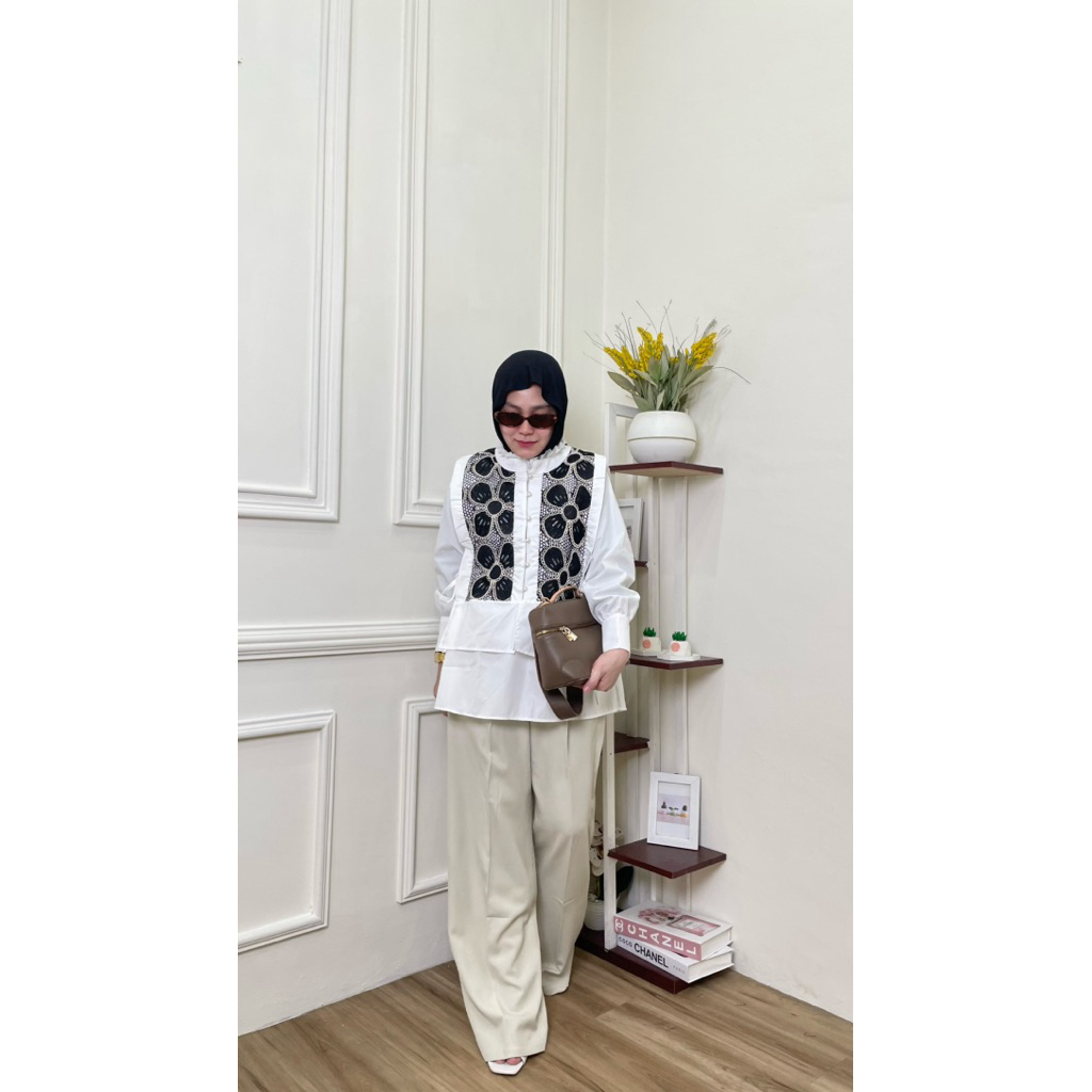Blouse vest 2 in 1 bordir/ blouse inner dan vest bordir mewah