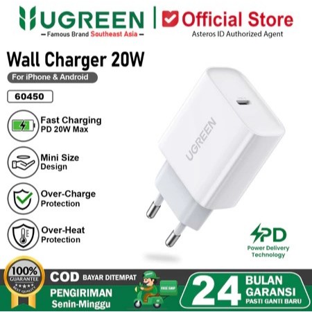 Ugreen Adaptor Kepala Charger Type C 20W Fast Charging 60450 Original MFI