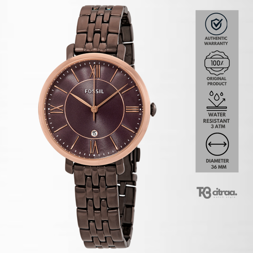Jam Tangan Wanita Fossil ES4275 Jacqueline Ladies Brown Dial Rose Gold Case Brown Stainless Steel St