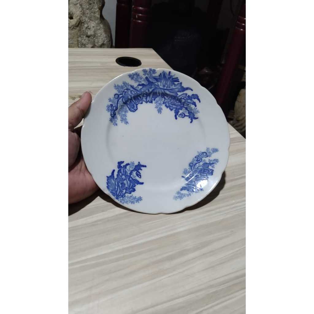 Piring Keramik Mawar Biru Kuno Jadul Antik