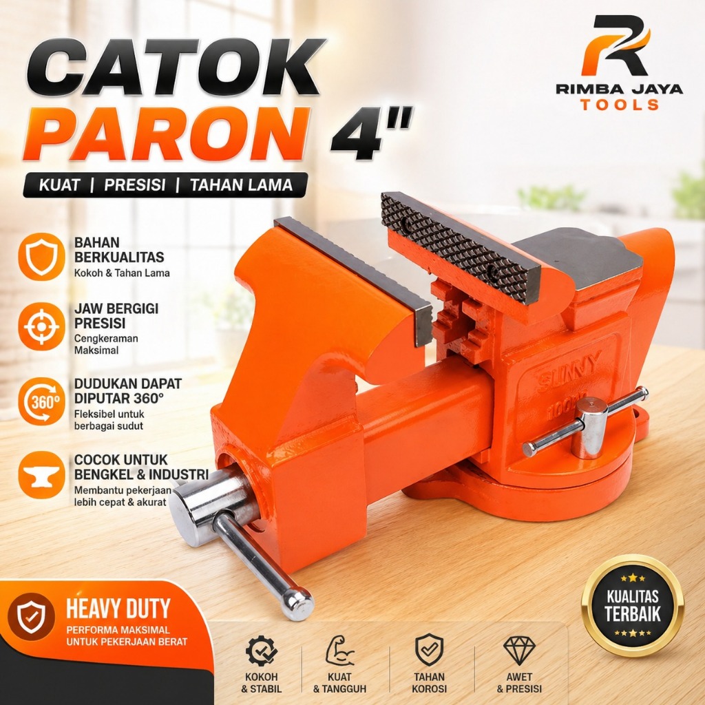Orange Ragum Vise Catok Paron 4" – Catok Baja Kokoh untuk Meja Kerja Bengkel & Tukang