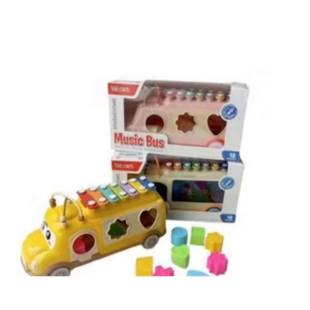 MJ Mainan Edukasi Anak 2in1 Bus Xylophone Music Gamelan Puzzle Hadiah Kado Cewek Cowok 7 8 9 Bulan 1