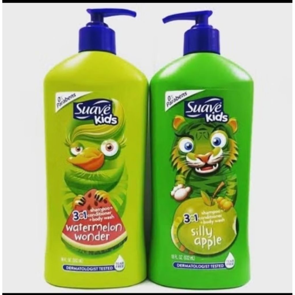 Suave Kids 3 in 1 Shampoo ,conditioner  & Body Wash - Watermelon Wonder & Silly Apple -