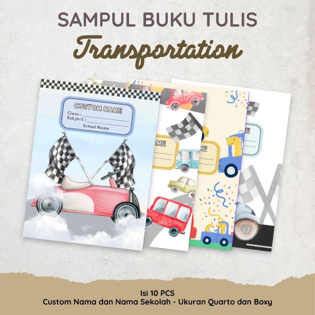 Sampul Buku Custom Nama Aesthetic - Sampul Buku Tulis - Sampul Aesthetic - Transportation Cars