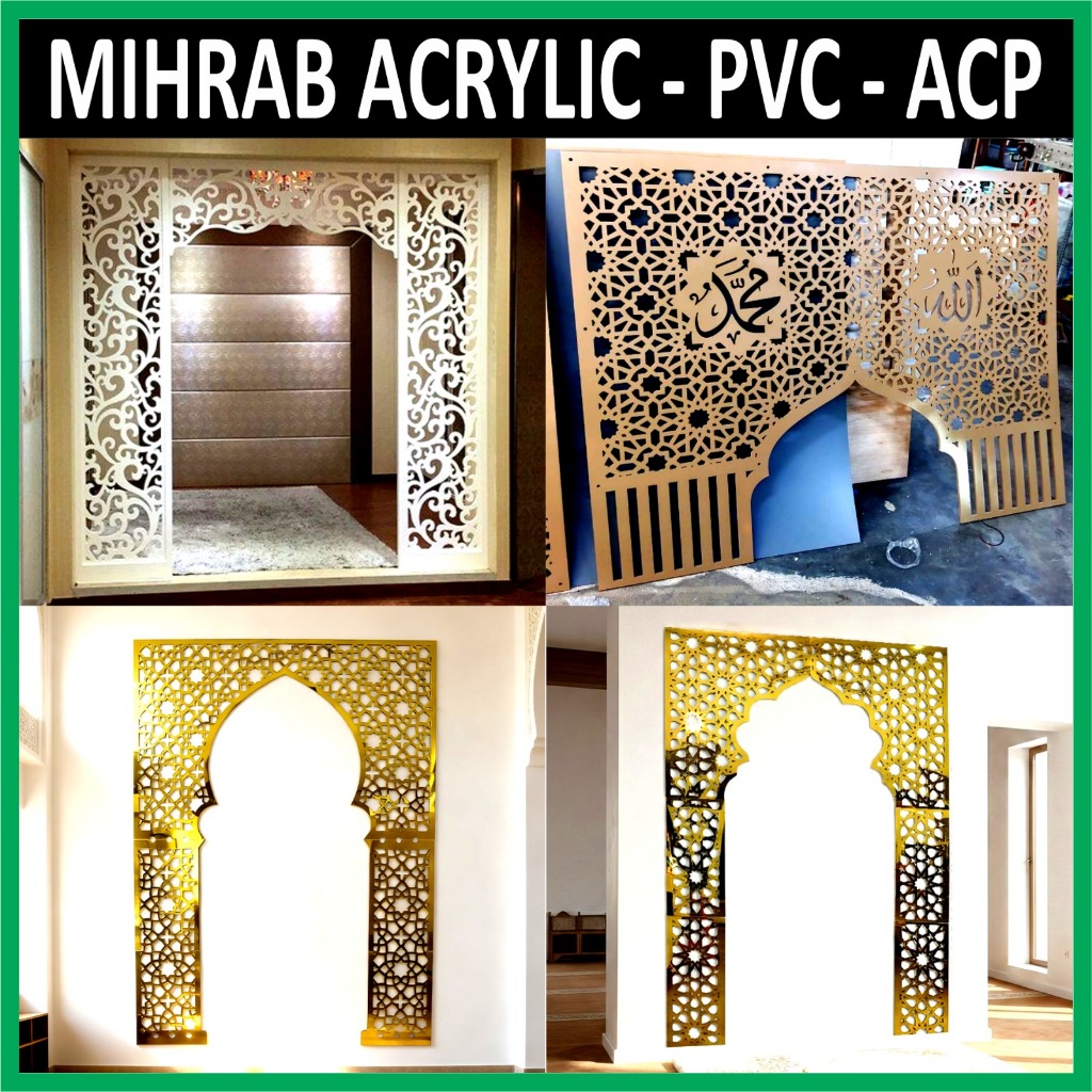 Custom Mihrab Mushola Acrylic PVC & ACP Krawangan Ornamen Board Panel Design & Ukuran Bebas Murah Ce