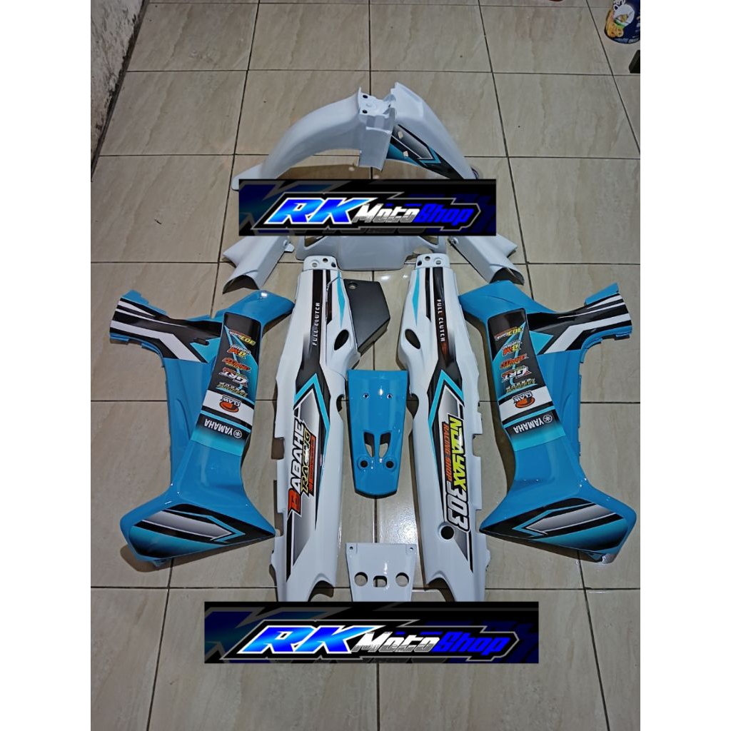 FULLSET BODY HALUS YAMAHA FIZ R F1Z R F1Z R WARNA PUTIH BIRU STRIPING TERBARU DECAL CUSTOM / COVER B