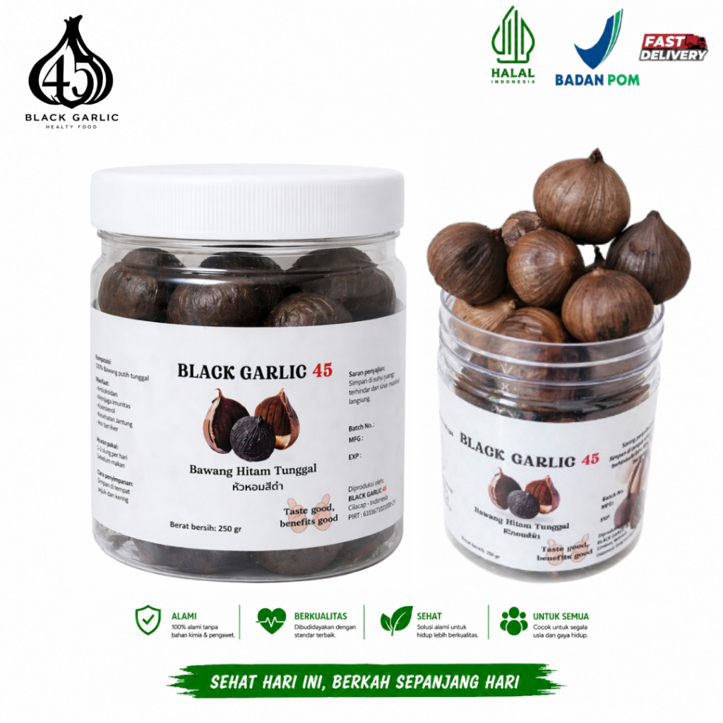 BLACK GARLIC TUNGGAL 250 GRAM BAWANG HITAM SOLO LANANG UNTUK KESEHATAN